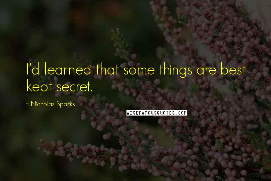 Nicholas Sparks Quotes: I'd learned that some things are best kept secret.
