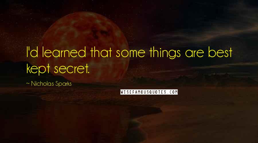 Nicholas Sparks Quotes: I'd learned that some things are best kept secret.