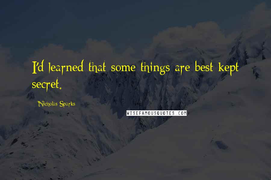 Nicholas Sparks Quotes: I'd learned that some things are best kept secret.