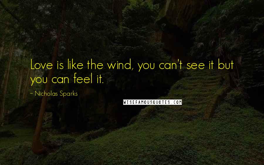 Nicholas Sparks Quotes: Love is like the wind, you can't see it but you can feel it.