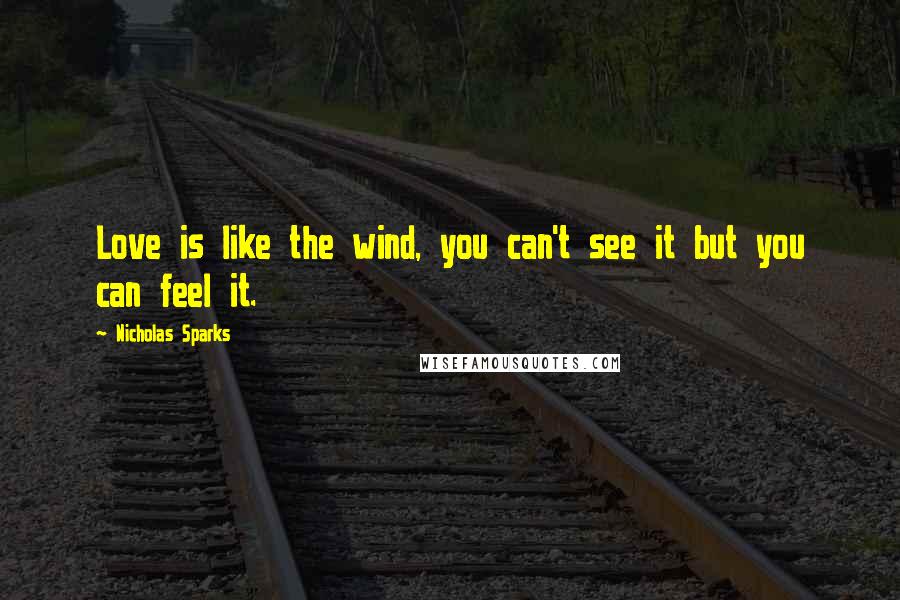 Nicholas Sparks Quotes: Love is like the wind, you can't see it but you can feel it.
