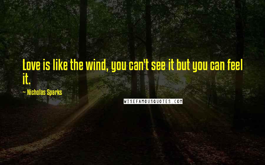 Nicholas Sparks Quotes: Love is like the wind, you can't see it but you can feel it.
