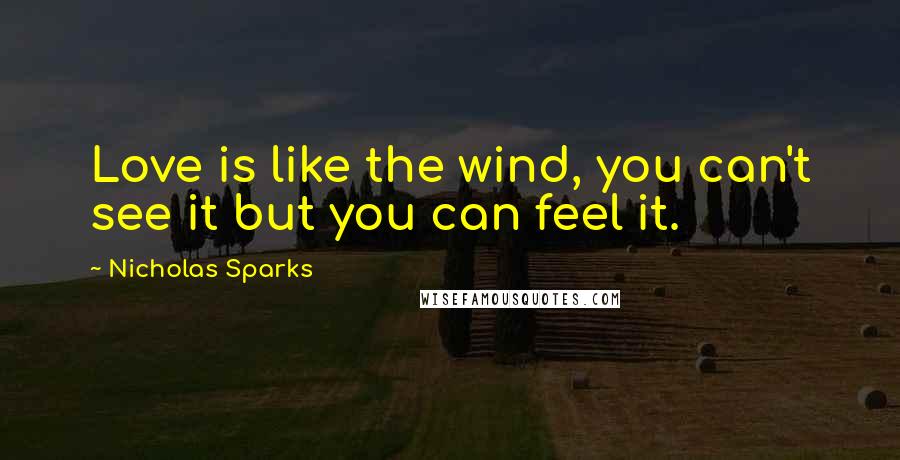 Nicholas Sparks Quotes: Love is like the wind, you can't see it but you can feel it.