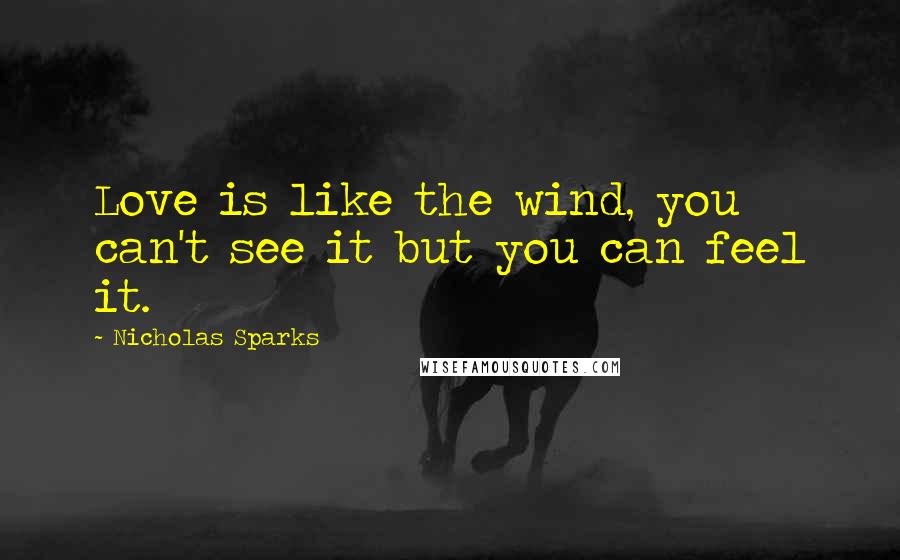 Nicholas Sparks Quotes: Love is like the wind, you can't see it but you can feel it.