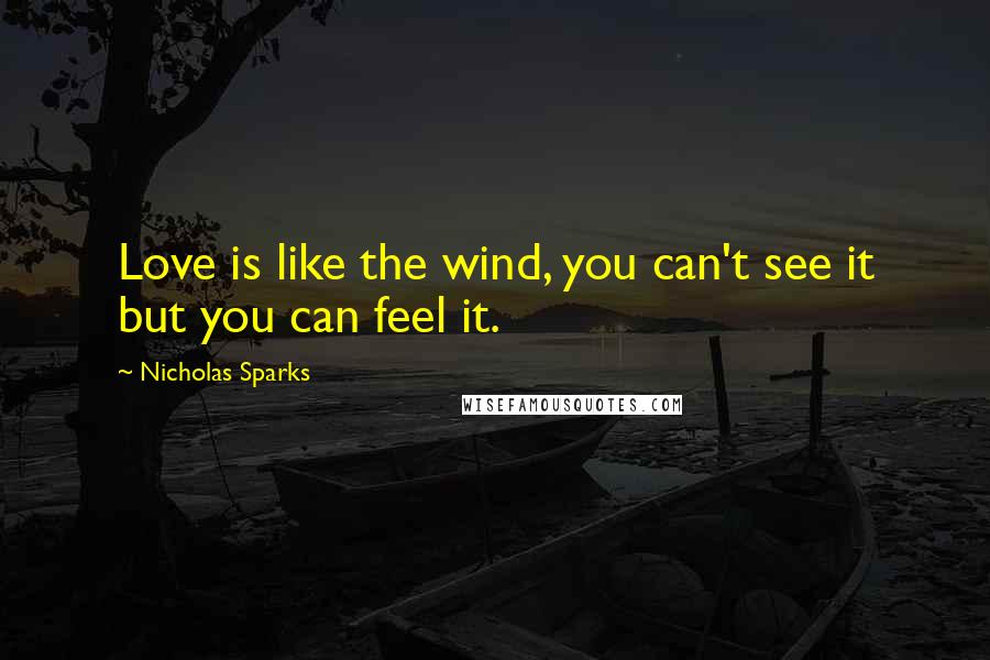 Nicholas Sparks Quotes: Love is like the wind, you can't see it but you can feel it.
