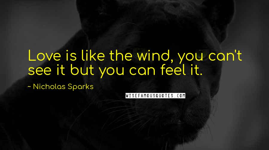 Nicholas Sparks Quotes: Love is like the wind, you can't see it but you can feel it.