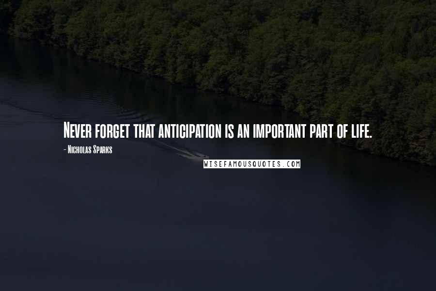 Nicholas Sparks Quotes: Never forget that anticipation is an important part of life.