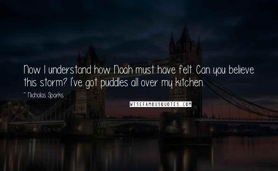 Nicholas Sparks Quotes: Now I understand how Noah must have felt. Can you believe this storm? I've got puddles all over my kitchen.