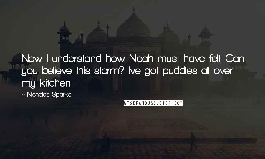 Nicholas Sparks Quotes: Now I understand how Noah must have felt. Can you believe this storm? I've got puddles all over my kitchen.