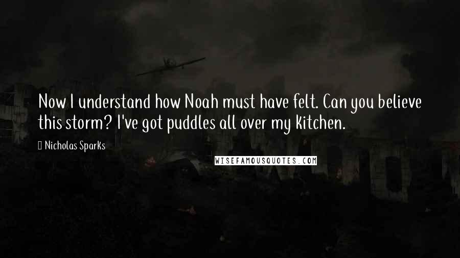 Nicholas Sparks Quotes: Now I understand how Noah must have felt. Can you believe this storm? I've got puddles all over my kitchen.