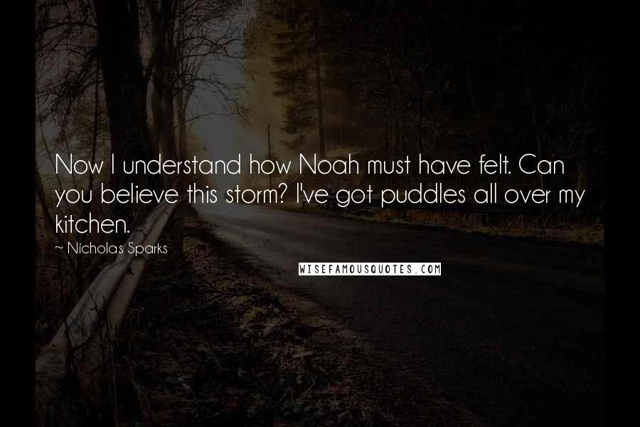 Nicholas Sparks Quotes: Now I understand how Noah must have felt. Can you believe this storm? I've got puddles all over my kitchen.