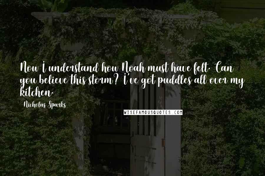 Nicholas Sparks Quotes: Now I understand how Noah must have felt. Can you believe this storm? I've got puddles all over my kitchen.