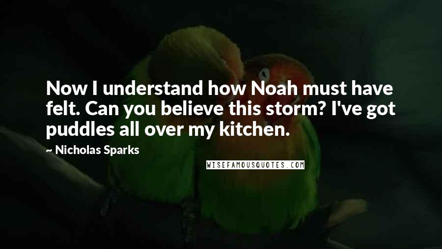 Nicholas Sparks Quotes: Now I understand how Noah must have felt. Can you believe this storm? I've got puddles all over my kitchen.