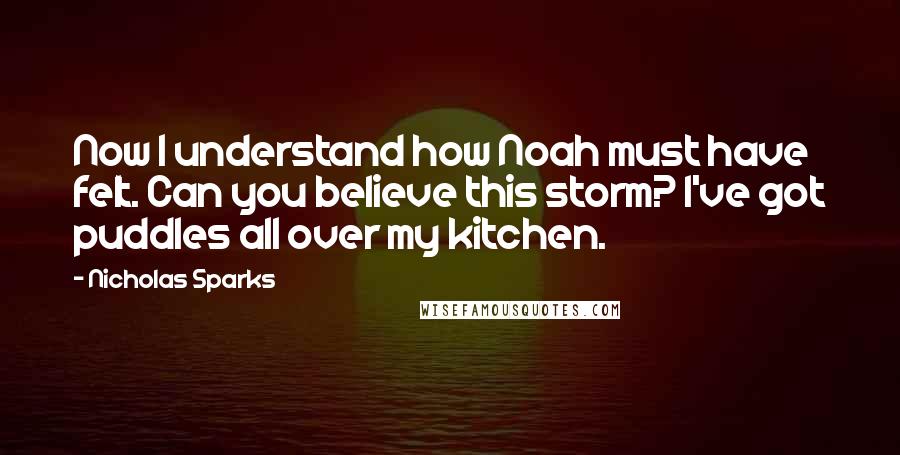 Nicholas Sparks Quotes: Now I understand how Noah must have felt. Can you believe this storm? I've got puddles all over my kitchen.