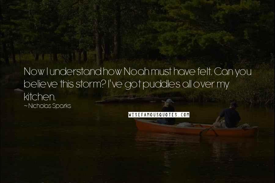 Nicholas Sparks Quotes: Now I understand how Noah must have felt. Can you believe this storm? I've got puddles all over my kitchen.