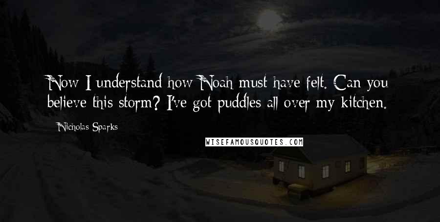 Nicholas Sparks Quotes: Now I understand how Noah must have felt. Can you believe this storm? I've got puddles all over my kitchen.