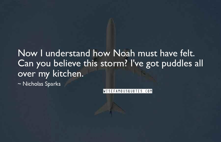 Nicholas Sparks Quotes: Now I understand how Noah must have felt. Can you believe this storm? I've got puddles all over my kitchen.