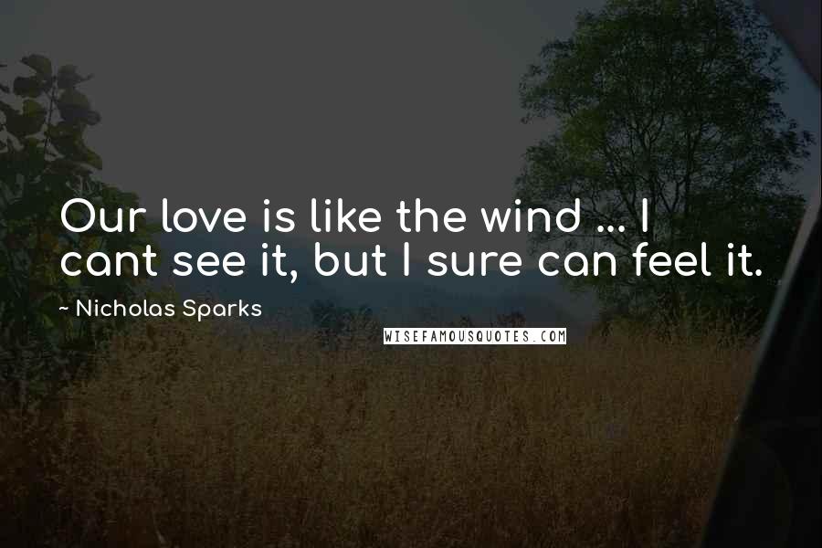 Nicholas Sparks Quotes: Our love is like the wind ... I cant see it, but I sure can feel it.