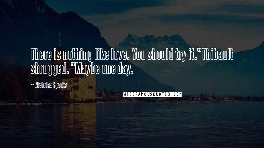 Nicholas Sparks Quotes: There is nothing like love. You should try it."Thibault shrugged. "Maybe one day.