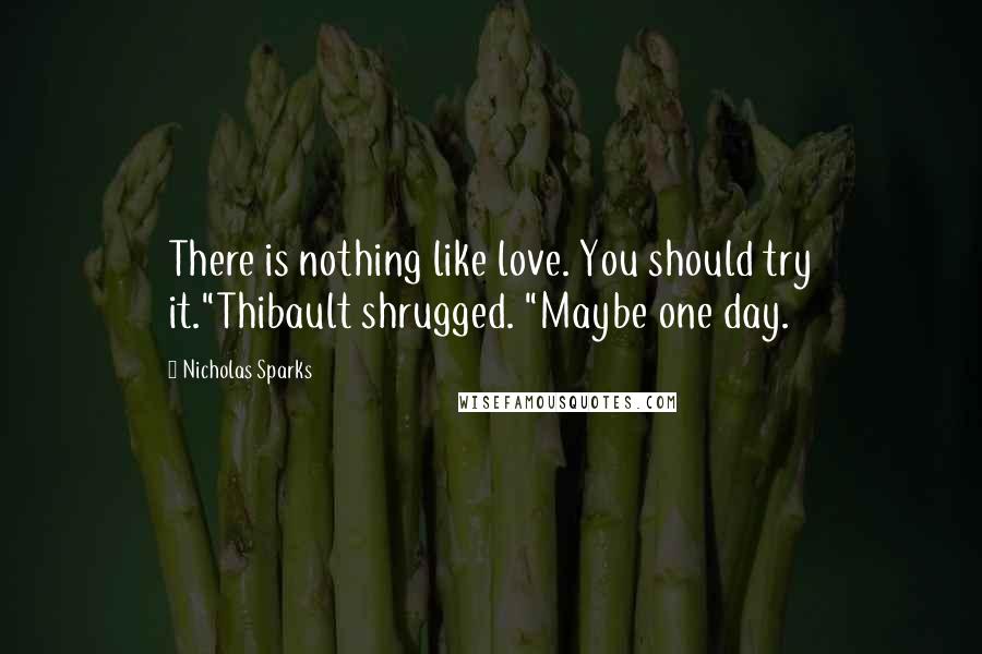 Nicholas Sparks Quotes: There is nothing like love. You should try it."Thibault shrugged. "Maybe one day.