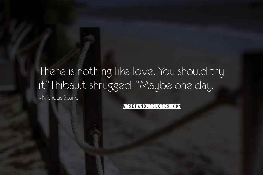 Nicholas Sparks Quotes: There is nothing like love. You should try it."Thibault shrugged. "Maybe one day.