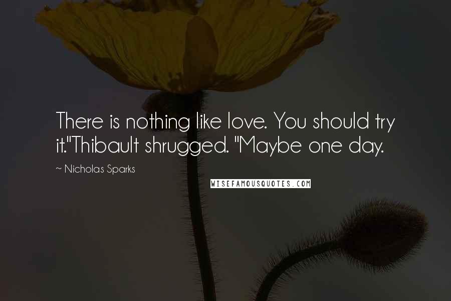 Nicholas Sparks Quotes: There is nothing like love. You should try it."Thibault shrugged. "Maybe one day.