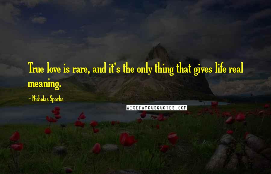 Nicholas Sparks Quotes: True love is rare, and it's the only thing that gives life real meaning.