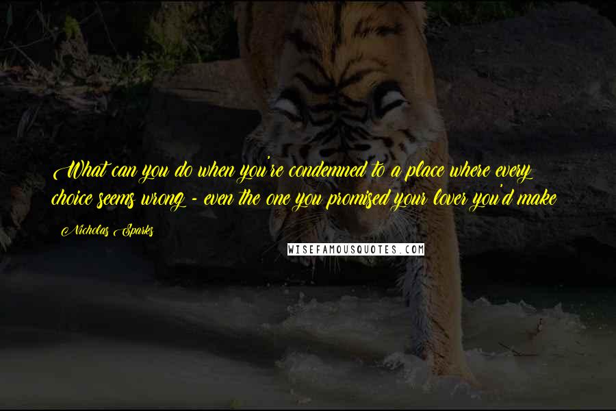 Nicholas Sparks Quotes: What can you do when you're condemned to a place where every choice seems wrong - even the one you promised your lover you'd make?