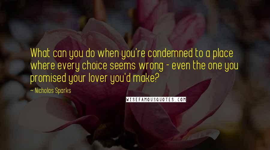 Nicholas Sparks Quotes: What can you do when you're condemned to a place where every choice seems wrong - even the one you promised your lover you'd make?