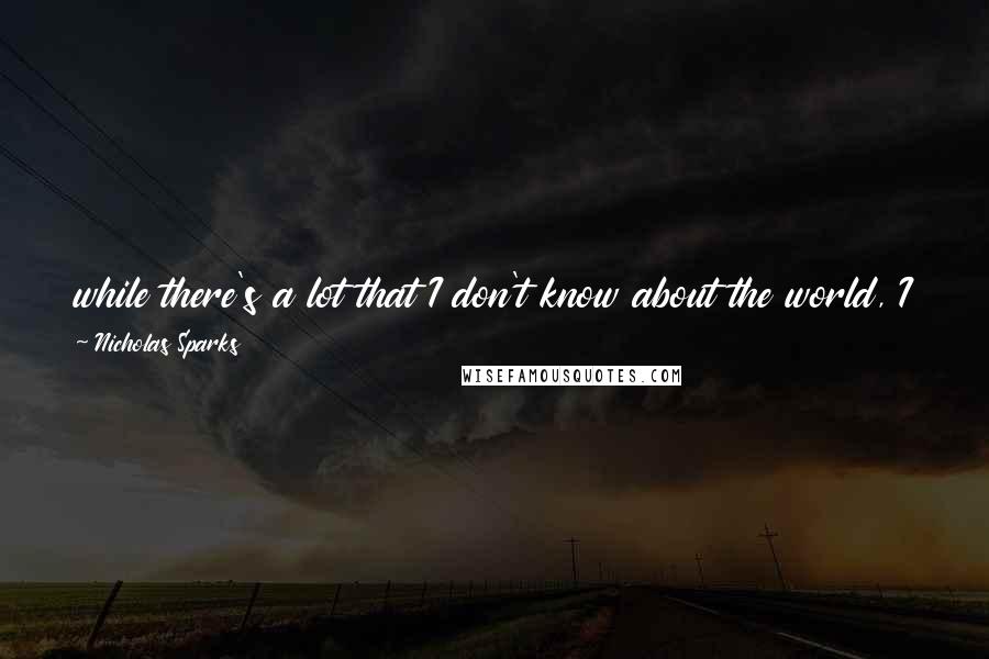 Nicholas Sparks Quotes: while there's a lot that I don't know about the world, I do know that kids have a funny way of helping you keep things in perspective.