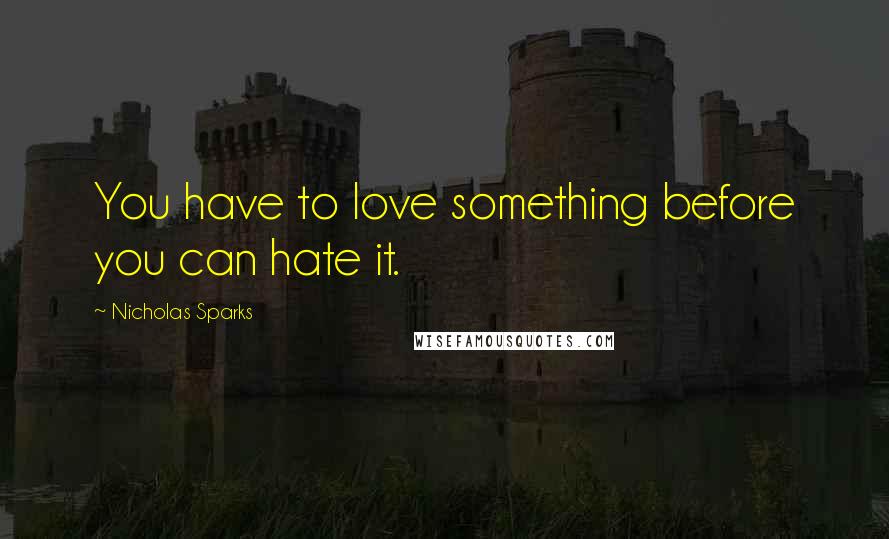 Nicholas Sparks Quotes: You have to love something before you can hate it.