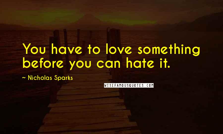 Nicholas Sparks Quotes: You have to love something before you can hate it.