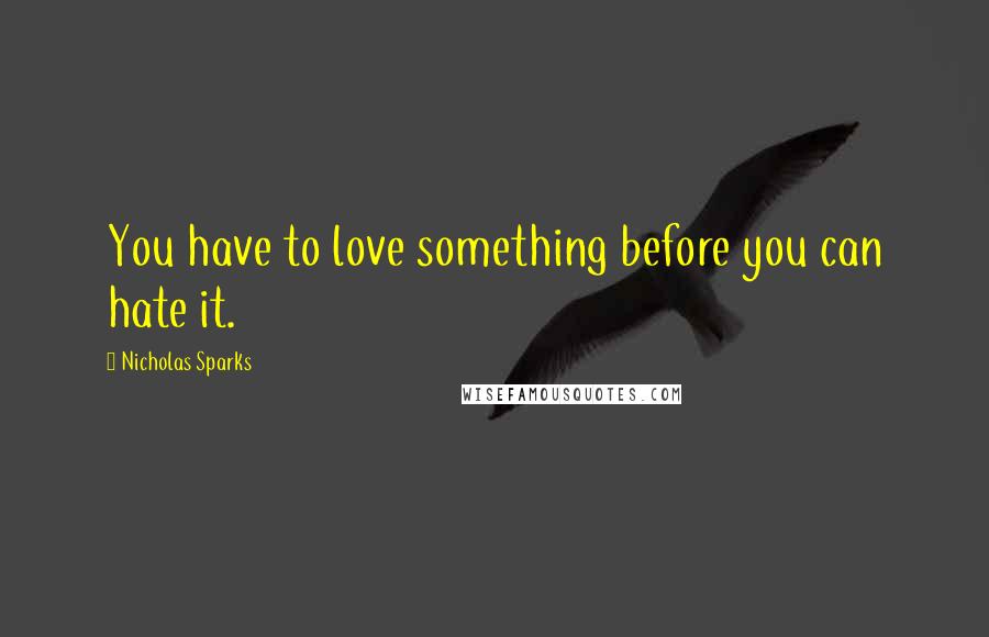 Nicholas Sparks Quotes: You have to love something before you can hate it.
