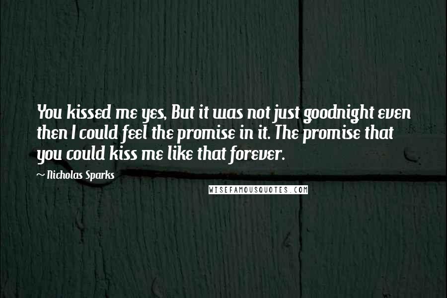 Nicholas Sparks Quotes: You kissed me yes, But it was not just goodnight even then I could feel the promise in it. The promise that you could kiss me like that forever.