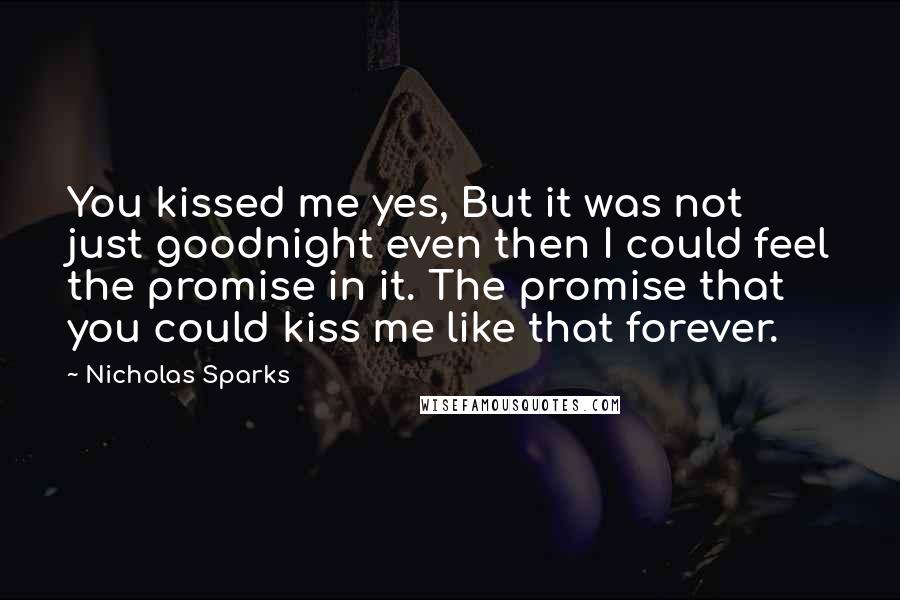 Nicholas Sparks Quotes: You kissed me yes, But it was not just goodnight even then I could feel the promise in it. The promise that you could kiss me like that forever.