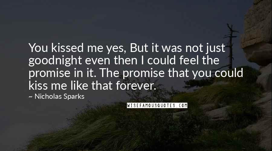 Nicholas Sparks Quotes: You kissed me yes, But it was not just goodnight even then I could feel the promise in it. The promise that you could kiss me like that forever.