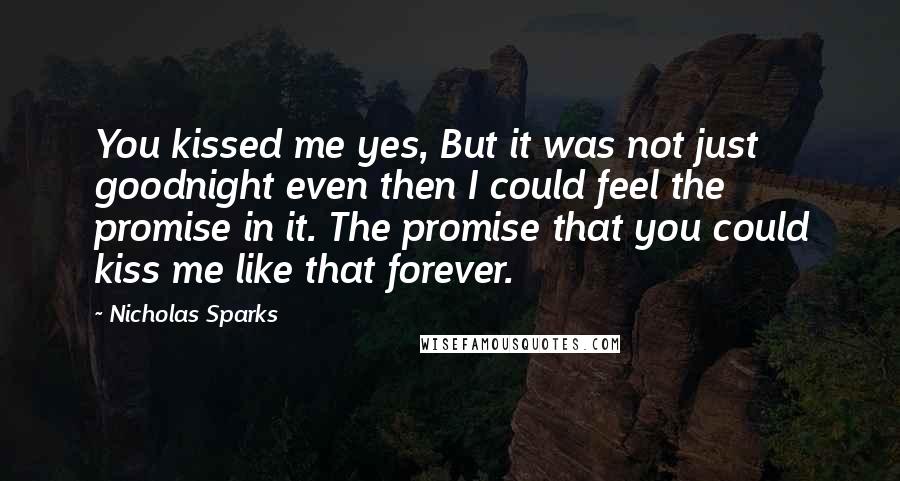 Nicholas Sparks Quotes: You kissed me yes, But it was not just goodnight even then I could feel the promise in it. The promise that you could kiss me like that forever.