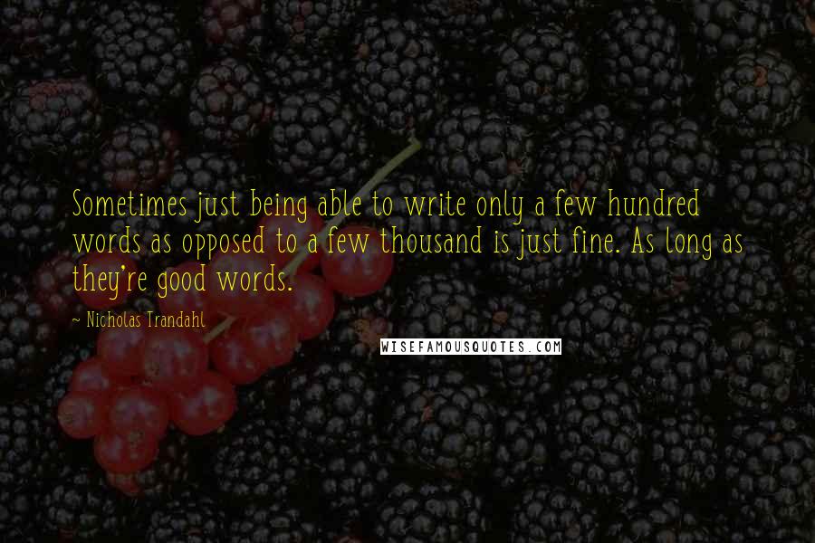 Nicholas Trandahl Quotes: Sometimes just being able to write only a few hundred words as opposed to a few thousand is just fine. As long as they're good words.