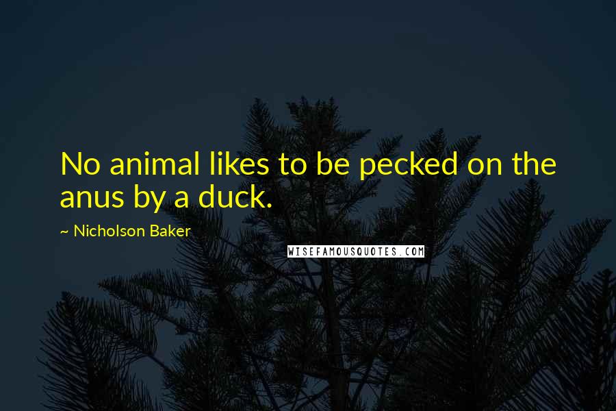 Nicholson Baker Quotes: No animal likes to be pecked on the anus by a duck.