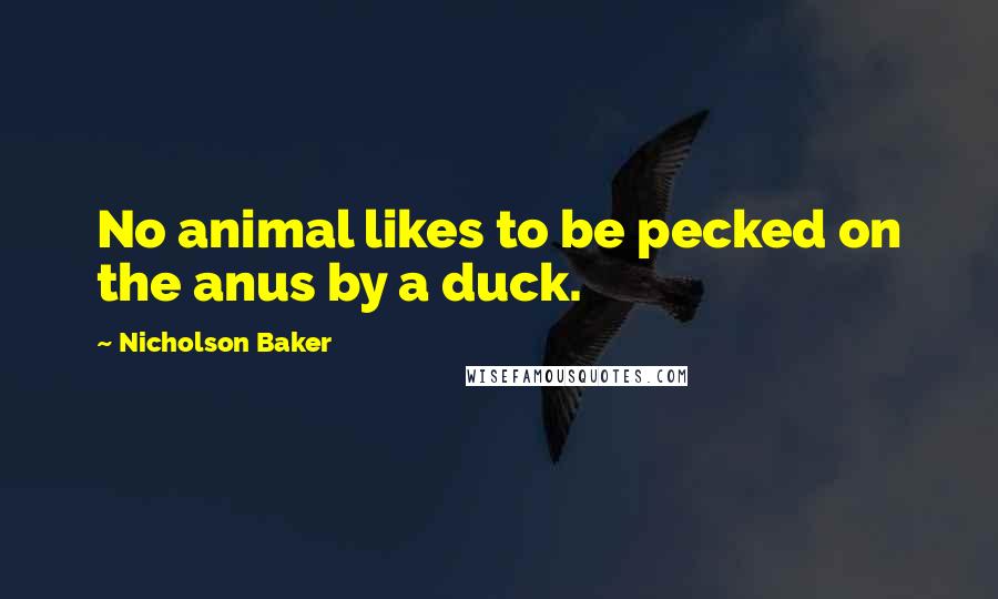 Nicholson Baker Quotes: No animal likes to be pecked on the anus by a duck.