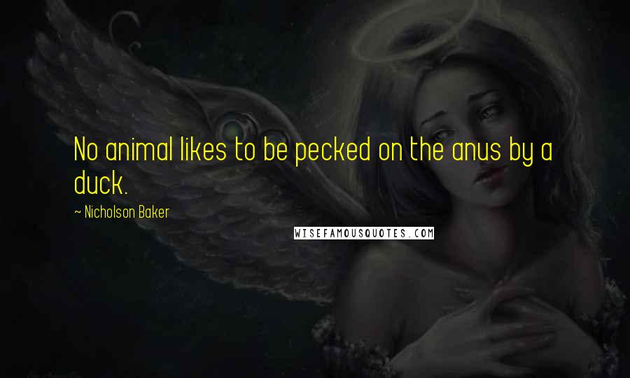 Nicholson Baker Quotes: No animal likes to be pecked on the anus by a duck.