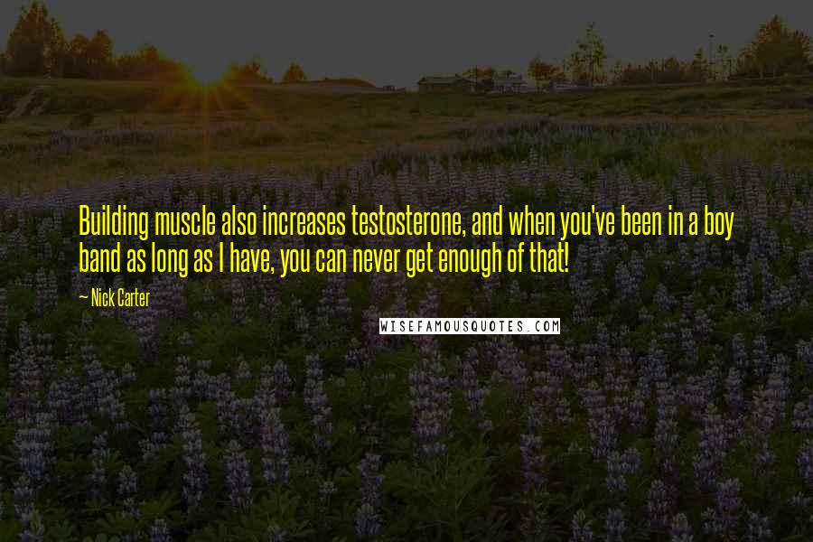 Nick Carter Quotes: Building muscle also increases testosterone, and when you've been in a boy band as long as I have, you can never get enough of that!