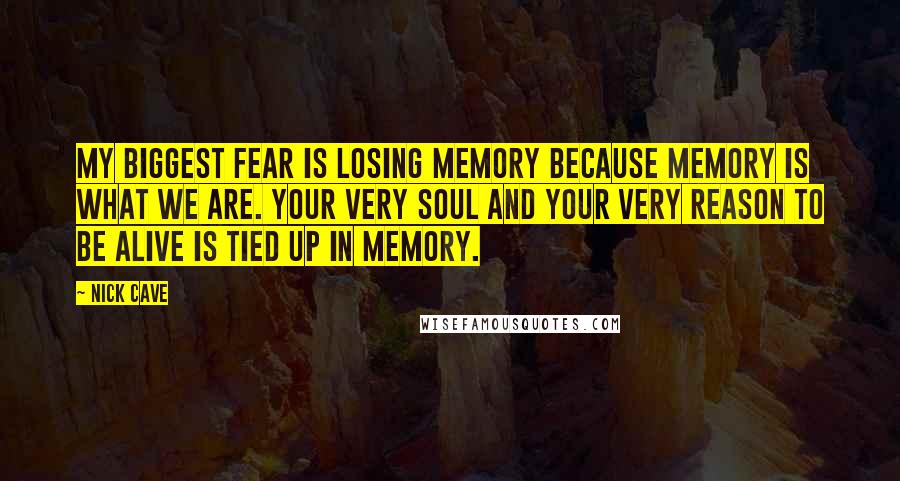 Nick Cave Quotes: My biggest fear is losing memory because memory is what we are. Your very soul and your very reason to be alive is tied up in memory.