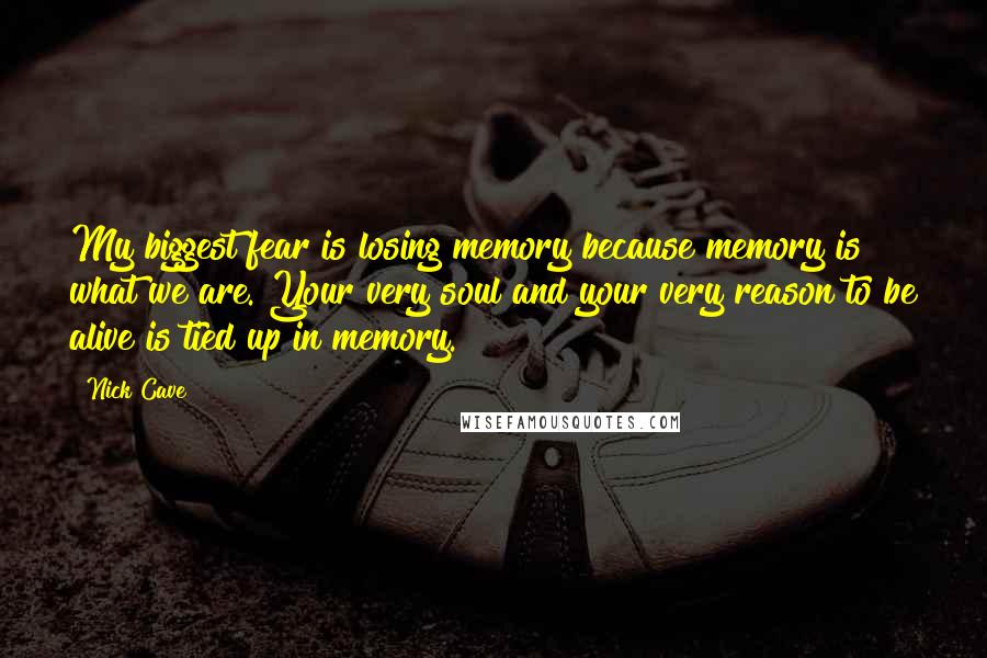 Nick Cave Quotes: My biggest fear is losing memory because memory is what we are. Your very soul and your very reason to be alive is tied up in memory.