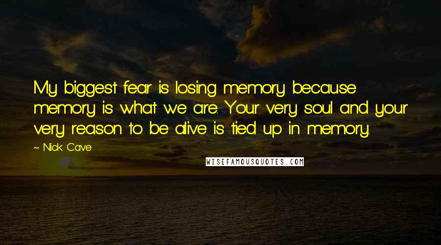 Nick Cave Quotes: My biggest fear is losing memory because memory is what we are. Your very soul and your very reason to be alive is tied up in memory.