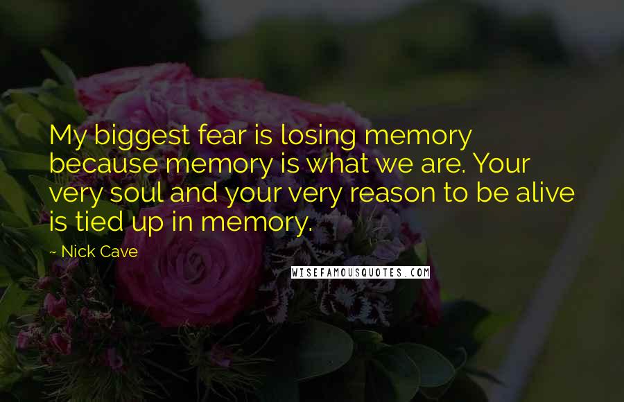 Nick Cave Quotes: My biggest fear is losing memory because memory is what we are. Your very soul and your very reason to be alive is tied up in memory.