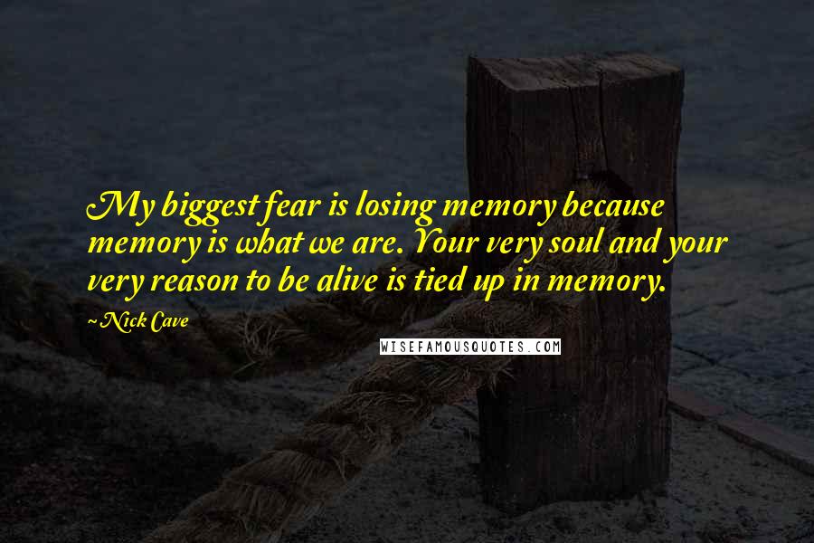 Nick Cave Quotes: My biggest fear is losing memory because memory is what we are. Your very soul and your very reason to be alive is tied up in memory.