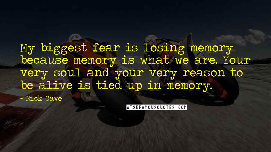 Nick Cave Quotes: My biggest fear is losing memory because memory is what we are. Your very soul and your very reason to be alive is tied up in memory.