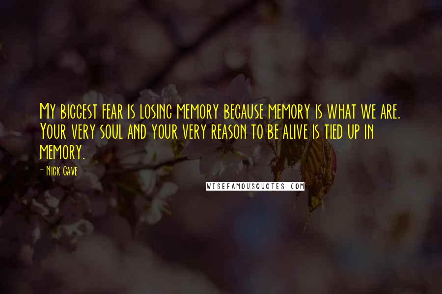Nick Cave Quotes: My biggest fear is losing memory because memory is what we are. Your very soul and your very reason to be alive is tied up in memory.