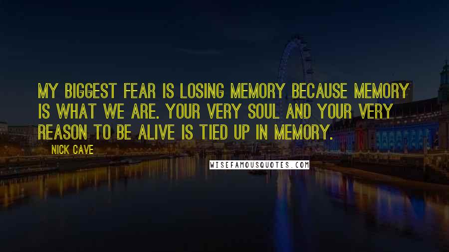 Nick Cave Quotes: My biggest fear is losing memory because memory is what we are. Your very soul and your very reason to be alive is tied up in memory.